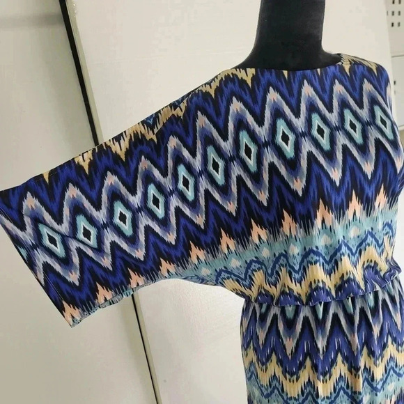 Chico’s Dress Blouson Aztek Print Slit Short Sleeves Lined Chico's size 2 L 12 - Picture 5 of 10